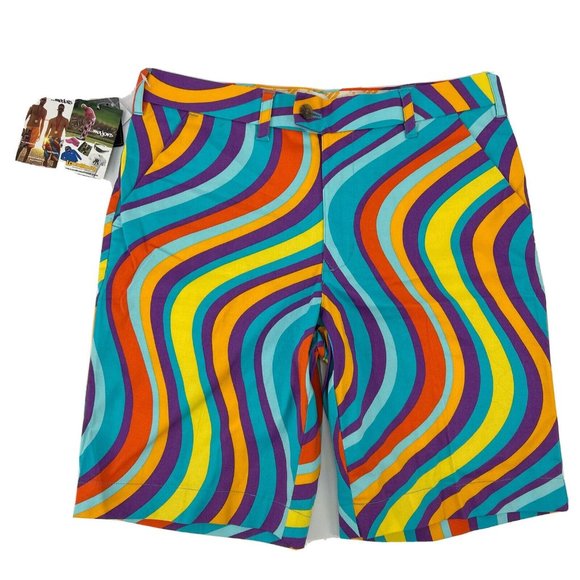 Loudmouth Shorts Men 34 Multicolor Torrey Lines Colorful Golf Psychedelic Groovy